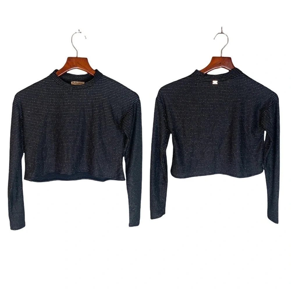 For Love & Lemons KNITZ Long Sleeve Crop Top Black & Gold Stripe XS - Picture 2 of 9